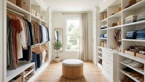 Remove musty smell closet with a clean organized walk-in wardrobe