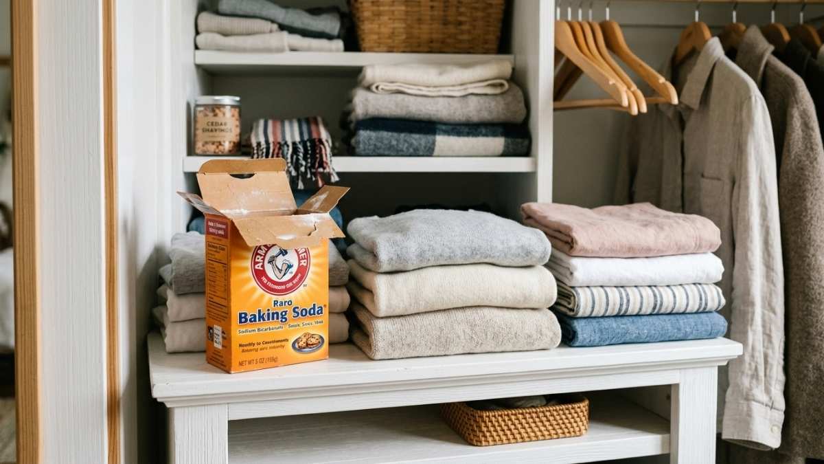 Baking soda on a closet shelf naturally