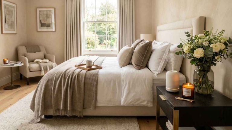 Home smell like a hotel with candles and diffuser in a cozy living room