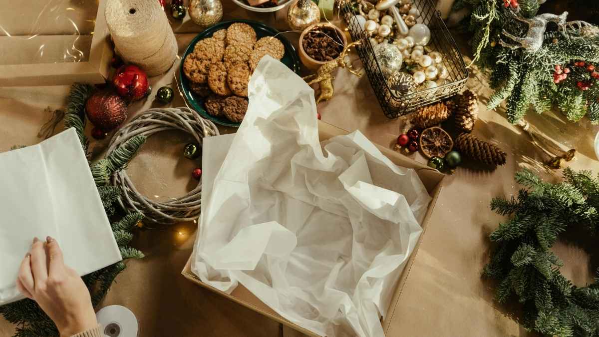  Craft supplies and a wreath 