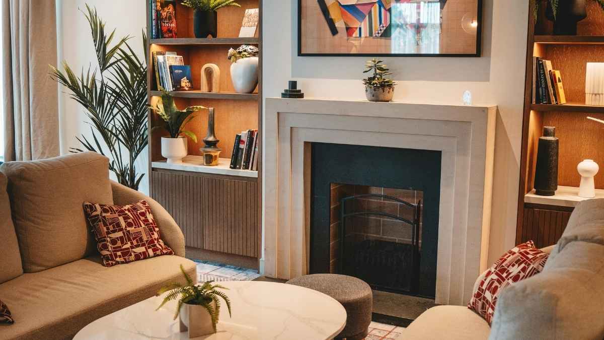 Fireplace-centered living room furniture