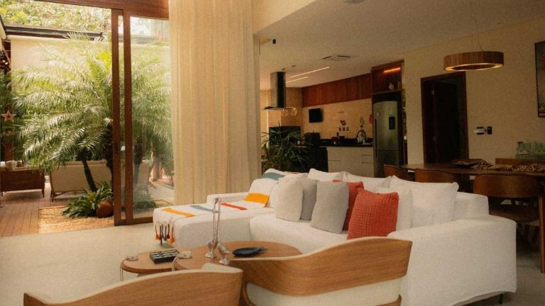 Open-concept living room furniture arrangement