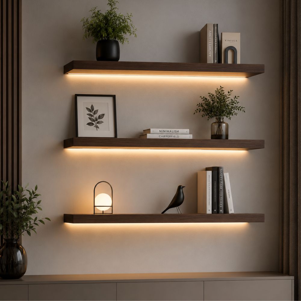 floating wall shelves with integrated lighting