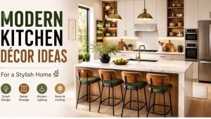 Modern kitchen decor ideas banner for a stylish home decoration guide