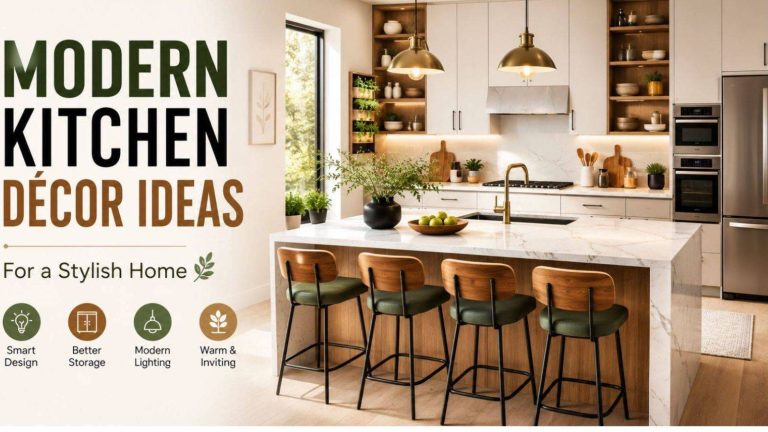Modern kitchen decor ideas banner for a stylish home decoration guide