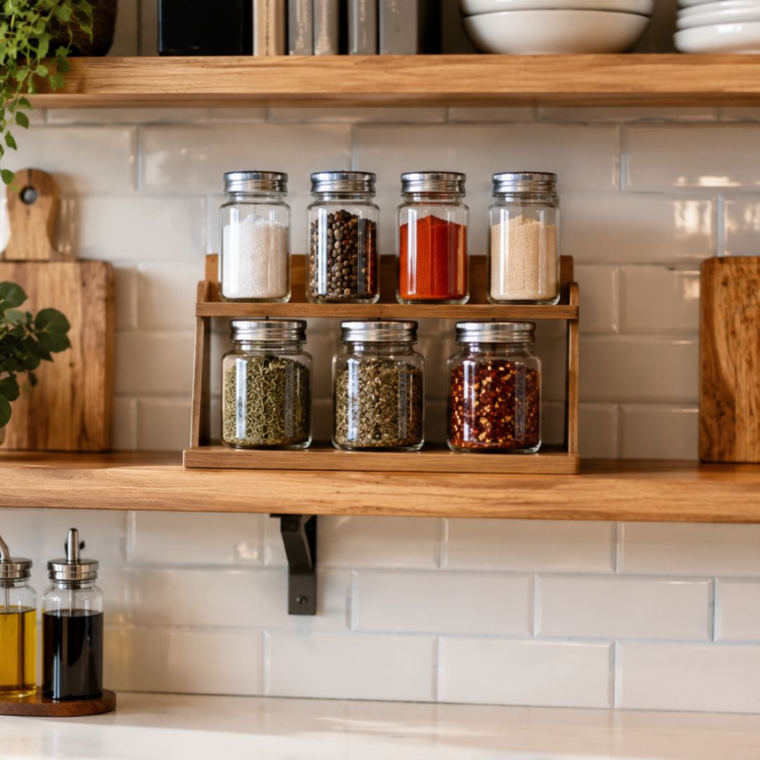 Modern kitchen wall shelf used for home organization and storage ideas