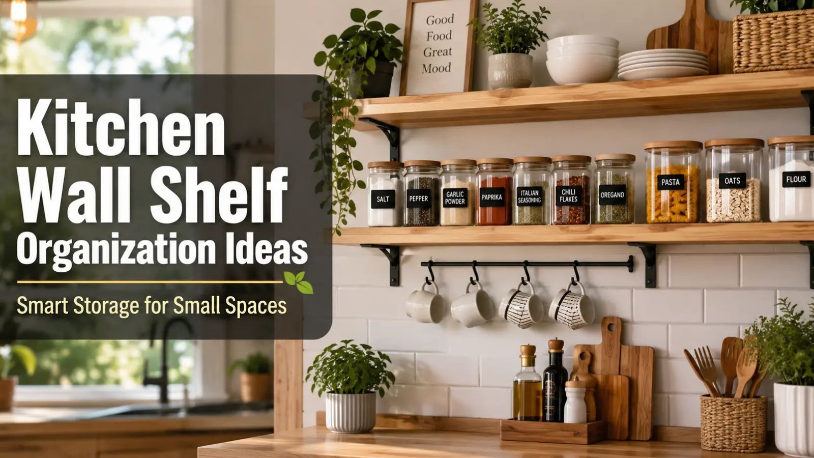 Modern wall shelf for kitchen wall organization and storage